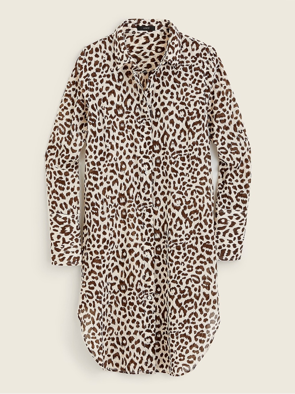 J. Crew 100% Cotton Voile Beach Shirt Dress in Leopard Print Sz Medium